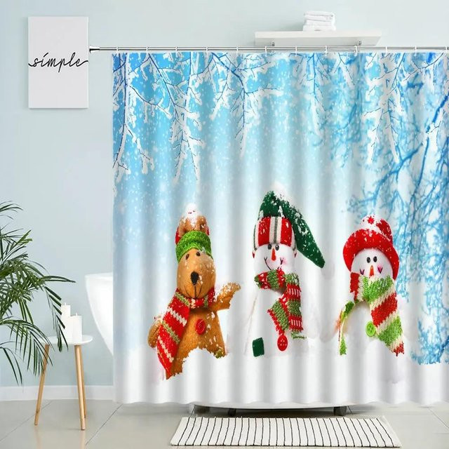 Wasserfester Duschvorhang mit Weihnachts-Motiv aus Polyester, Farbe Weiß, B/H: 90 x 180 cm - Bild 1