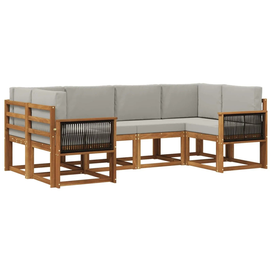 vidaXL Outdoor-Sofagarnitur L-Form aus Akazienholz in Braun und Grau mit Kissen und Rückenpolstern - Bild 2