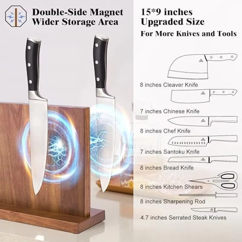 WXCOO Magnetischer Messerblock aus Akazienholz in Braun, Freistehender Messerhalter mit starken Magneten - Bild 2