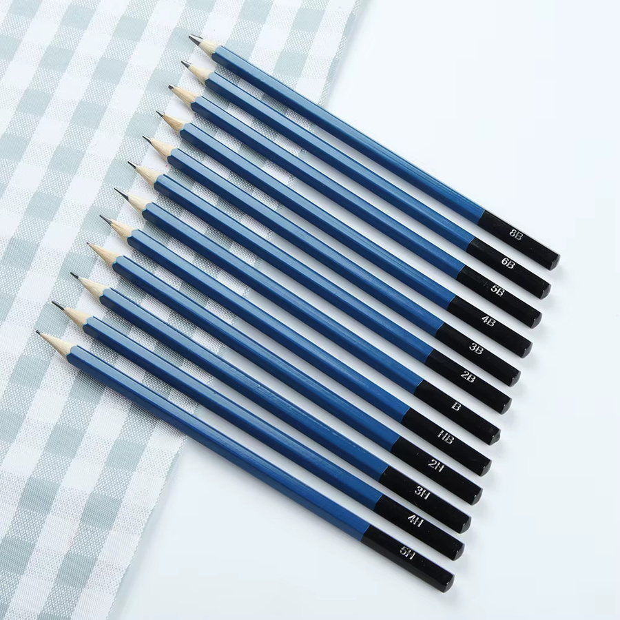 SeamiArt 12-teiliges Skizzierstift-Set aus Holz mit Graphit in Blau - Bild 3