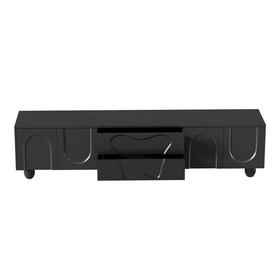 okwish TV Schrank in Schwarz mit Holzbeinen und minimalistischem Design, B/T/H: 180 x 40 x 42 cm - Bild 2