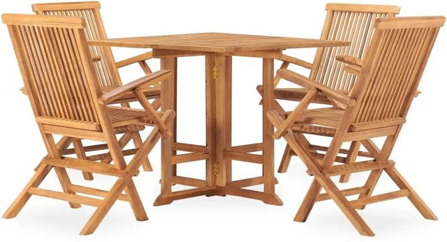 vidaXL 5-tlg Garten-Essgruppe Modell 6 aus Massivholz Teak in Braun mit klappbarem Tisch - Bild 1