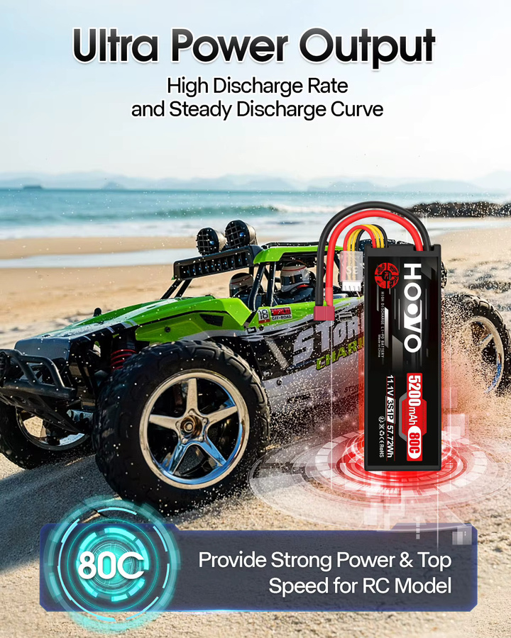 HOOVO 5200 mAh Lipo Batterie 3S 11,1 V 80C mit T-Stecker im Hard Case für RC Auto, Heli, Flugzeug und Boot, 2 Stück, Schwarz - Bild 4