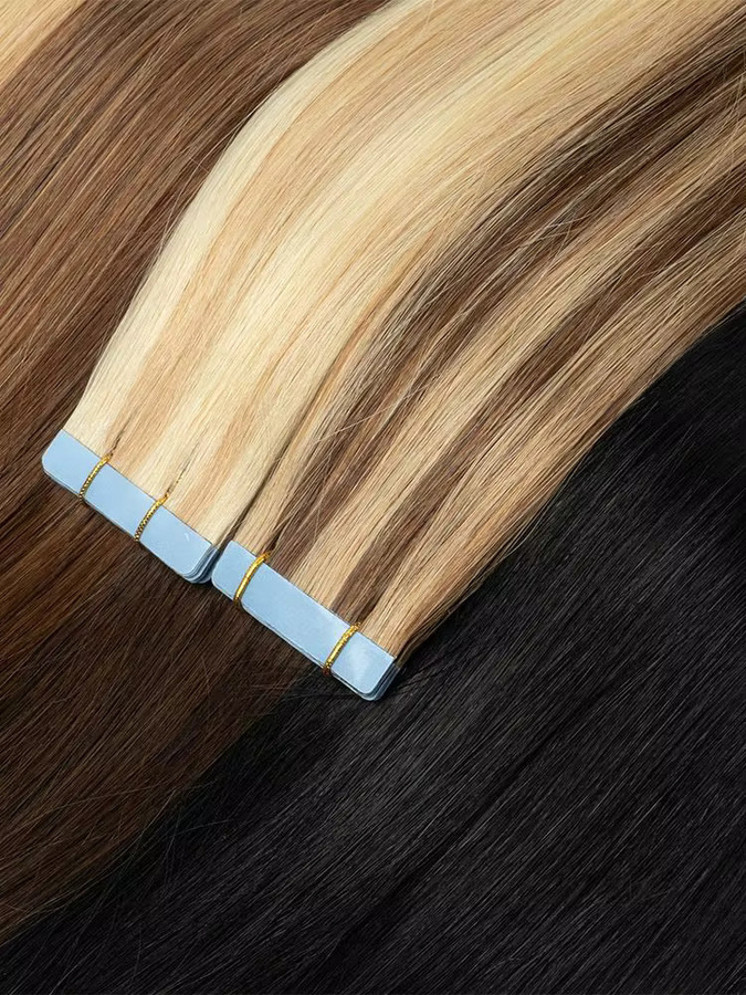 YWUEXT Echthaar-Tape-in-Extensions, blond, glatt, 30 g - Bild 4
