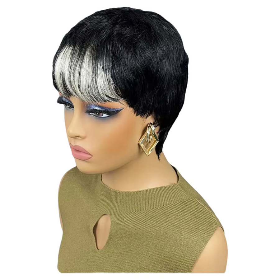 OYM HAIR Pixie-Schnitt-Perücke, Remy-Echthaar, Schwarz, mit Pony - Bild 2