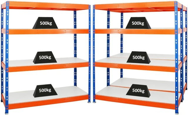 PROREGAL Rhino 3er Set Profi Schwerlastregal mit 4 Melamin-Ebenen, Blau-Orange, H x B x T: 180 x 160 x 60 cm - Bild 1