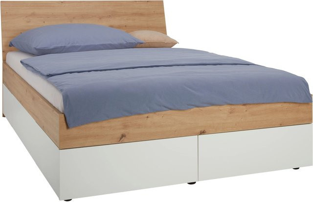 Mömax Stauraumbett mit Schubladen in Eiche und Weiß, B/T/H: 120 x 200 cm - Bild 1