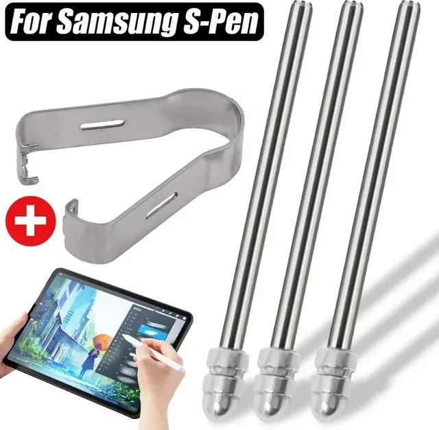 Samsung Ersatz-Stiftspitzen für Galaxy Tab S9 FE Stylus mit abnehmbaren Clips, Farbe: Silber - Bild 1