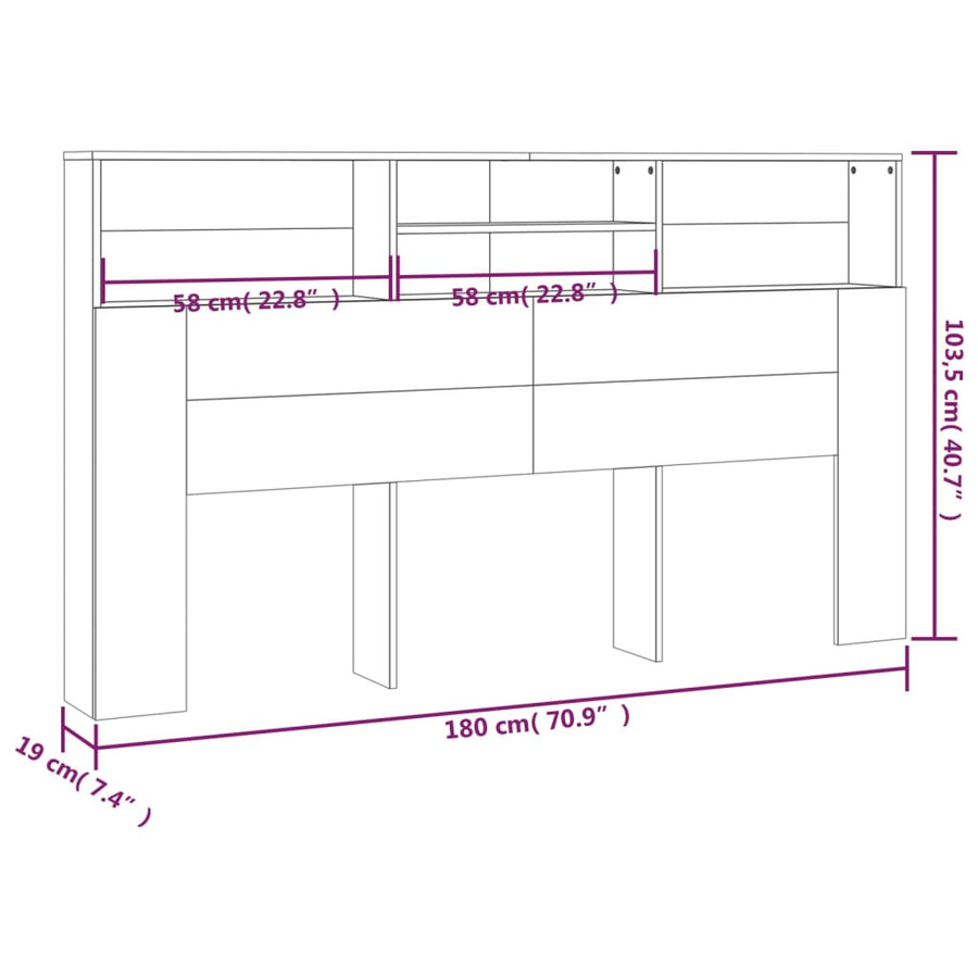 vidaXL Bett-Kopfteil mit integrierten Ablagen in Sonoma Eiche, B/T/H: 180 x 19 x 103,5 cm - Bild 2