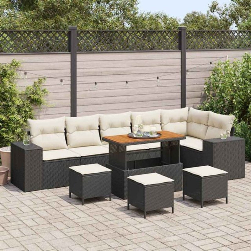 Vidaxl Garten-Sofa-Set aus Poly-Rattan in Schwarz, 10-teiliges modernes Loungemöbel-Set - Bild 1