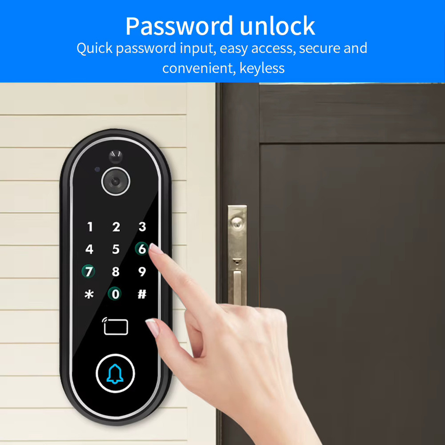 LUCKING DOOR Video-Türklingel in Schwarz mit Kamera, Gegensprechanlage, elektronischem Schlossöffner und RFID-Tastatur, Tuya App-kompatibel - Bild 2