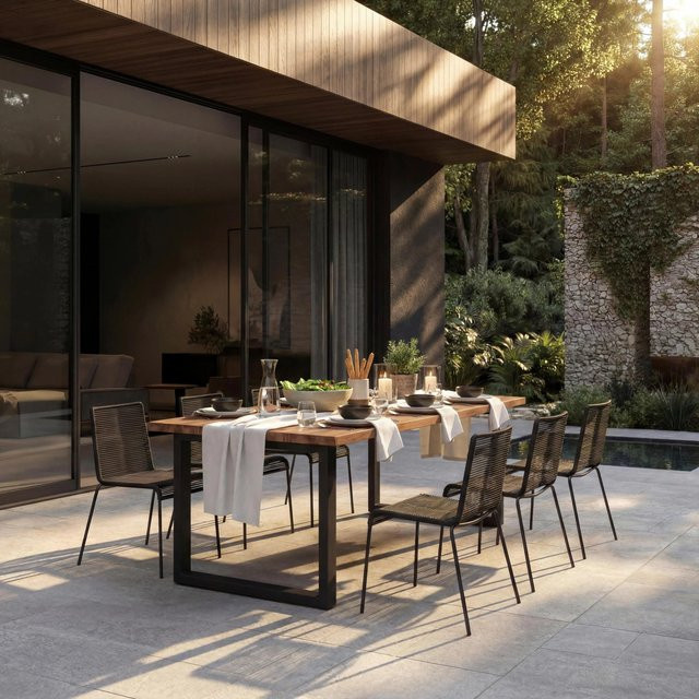 Bessagi Garden Gartenset Suna in Schwarz und Braun aus Holz, Metall und Textil inklusive Abdeckung - Bild 1