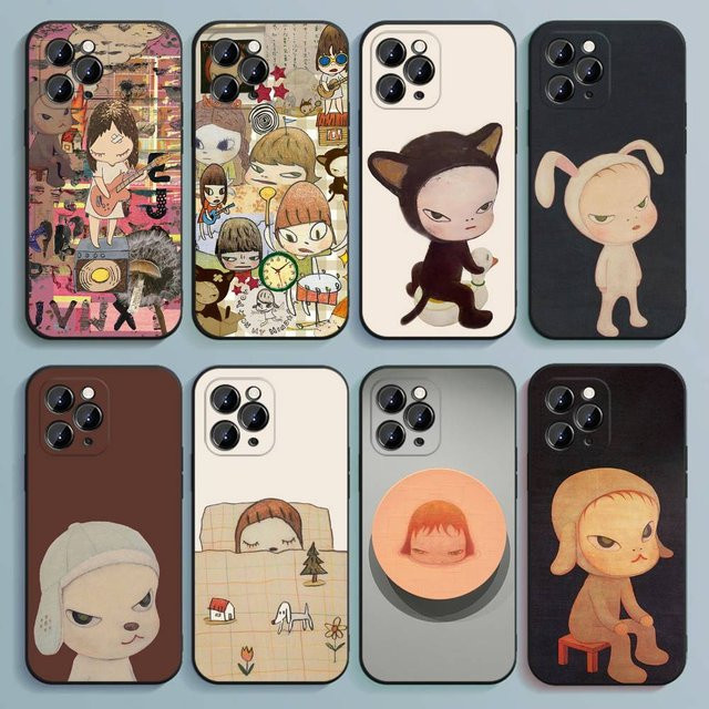 Y-Yoshitomos Art N-Nara Handyhülle für iPhone 12 bis 17 Pro Max Plus SE Air Mini Soft Cover Schwarz - Bild 1