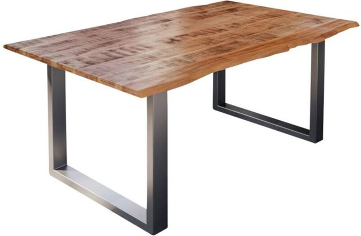 Esstisch Dora aus Massivholz Mango mit Baumkante und Silber U-Gestell, B: 140 cm, T: 80 cm, Farbe: Natur/Silber/Grau - Bild 1