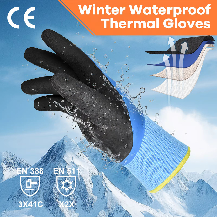 Wasserdichte und wärmende Winter-Arbeitshandschuhe aus Latex mit rutschfestem Handschutz für kalte Arbeiten - Bild 3
