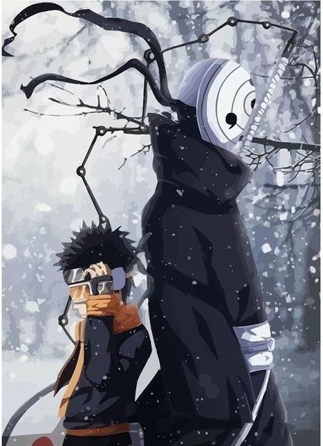 Naruto Obito Uchiha Leinwandbild als Wandkunst für Wohnzimmer und Schlafzimmer, Motiv Japan Anime Illustration, Farbe: Grau/Mehrfarbig, Breite: 21 cm, Höhe: 30 cm - Bild 1