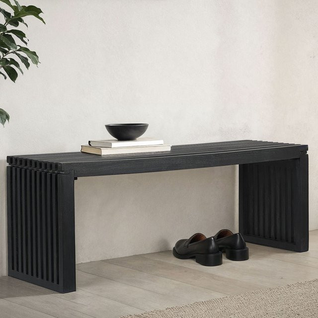 FineBuy Garderobenbank aus Akazie Massivholz in Schwarz, Breite: 120 cm - Bild 1