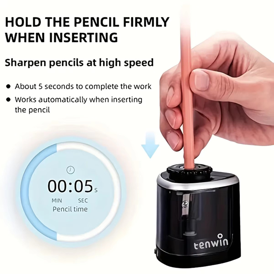 Elektrischer Desktop-Bleistiftspitzer in Schwarz für Schüler und Büro, passend für Bleistifte von 6–8 mm - Bild 6