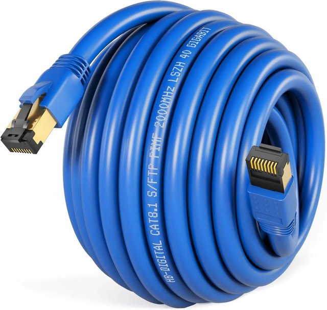 hb-digital Patchkabel CAT 8.1 LAN Kabel RJ45 S/FTP PimF LSZH Blau, Länge: 10 m - Bild 1