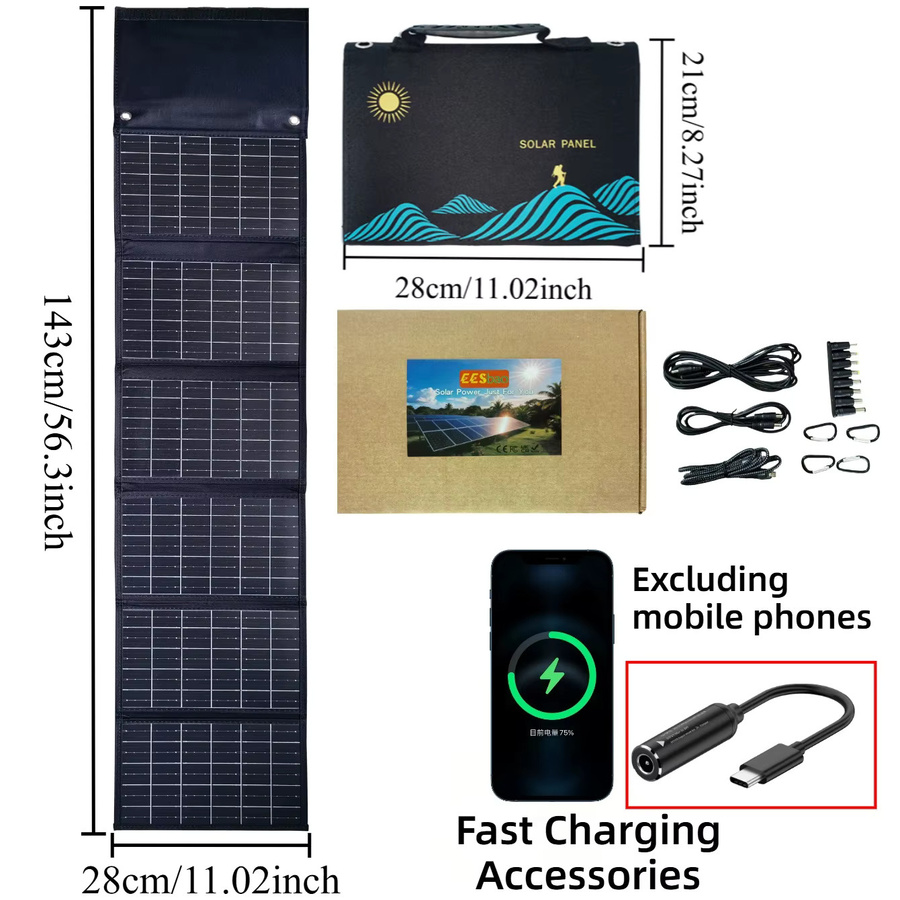 EESBAO Tragbares Solarladegerät 50W Faltbare Powerbank mit USB-C und DC-Ausgängen in Schwarz für Outdoor und Camping - Bild 6