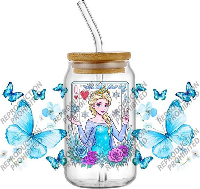 Cartoon-Prinzessin und Schmetterling UV-DTF Becheraufkleber Set für 16oz Becher, Mehrfarbig - Bild 1