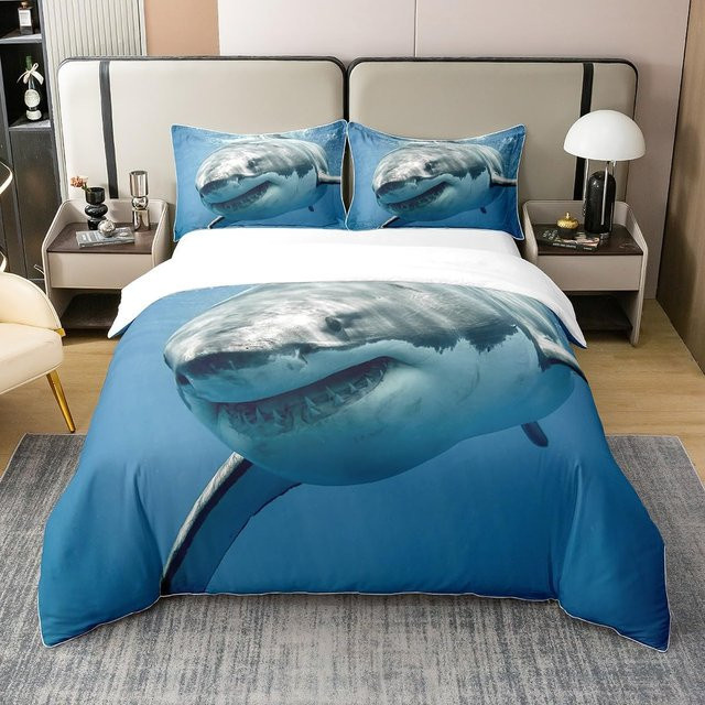 JMG Household Supplies Hai Bettwäsche Set für Kinder in Blau mit Tierdruck, 2-teilig, B: 150 cm, L: 120 cm - Bild 1