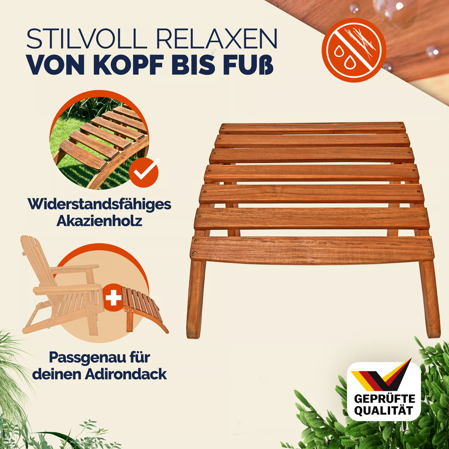 CASARIA Fußstütze aus Akazienholz für Adirondack Gartenstühle, braun, B/T/H: 48 x 46 x 32 cm - Bild 2