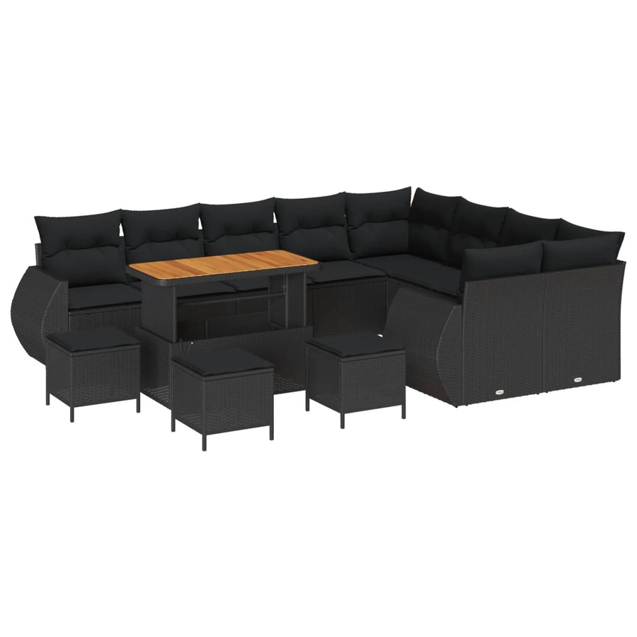vidaXL Gartensofa-Set aus Polyrattan in Schwarz mit 13 Kissen, L-Form mit Eckelement, Ottoman und Couchtisch - Bild 2