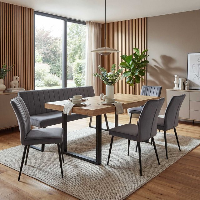 MCW Esszimmer-Set K16, 5-teilige Esszimmergruppe aus Samt und Metall in Dunkelgrau - Bild 1
