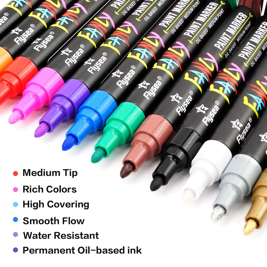Flysea Ölbasierte Farbmarker-Set mit 20 Farben, schnell trocknende Permanent-Farbstifte für Holz, Stein, Glas und Leinwand, Multicolor - Bild 2
