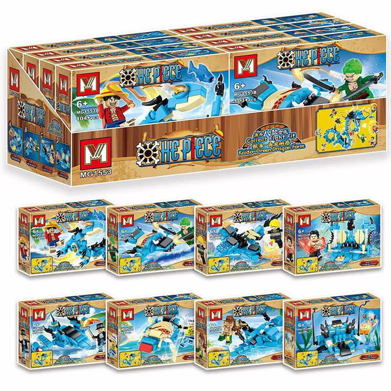 Bandai One Piece Blind Box Bausteine Set mit Luffy, Zoro und Kaido Drache in Blau als DIY Modellbausatz für Sammler - Bild 3