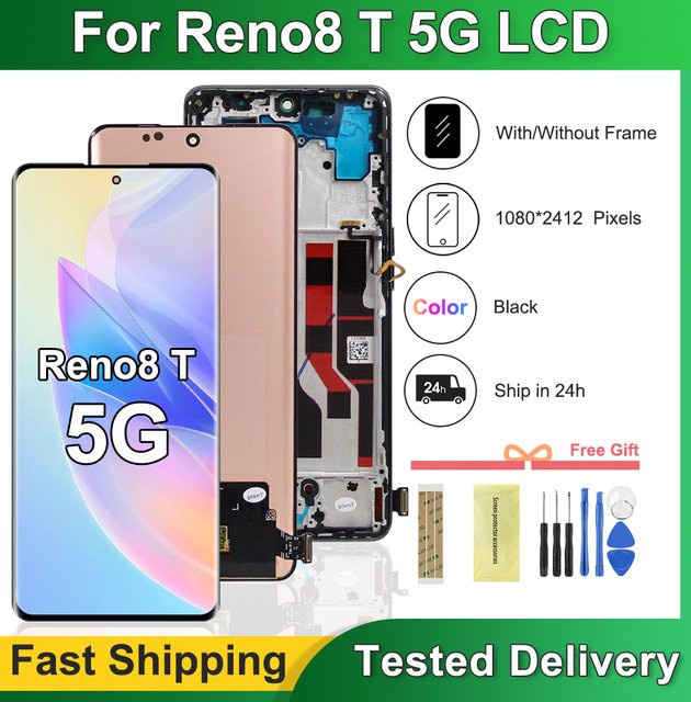 Oppo Reno8 T 8T 5G CPH2505 OLED LCD Display Touch Panel Digitizer Baugruppe mit Rahmen in Schwarz - Bild 1