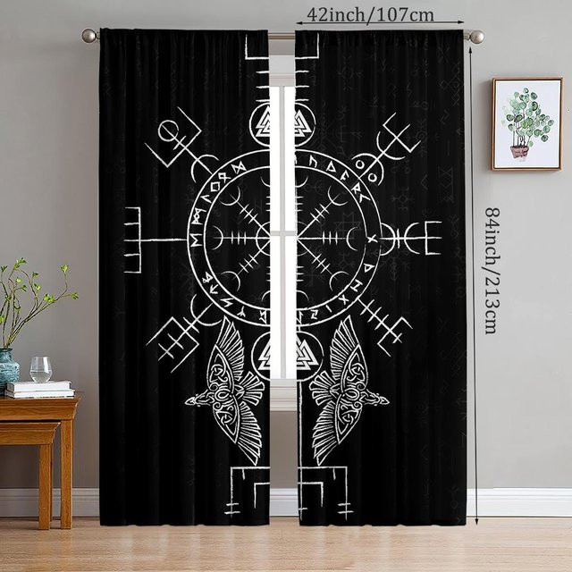 2er-Set Totem-Vorhänge aus Polyester in Schwarz und Weiß, halbtransparent mit Stangentaschen, B: 35 cm, H: 100 cm - Bild 1