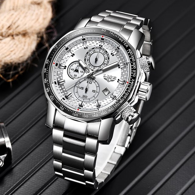 LIGE Armbanduhr Quarz, Edelstahl, Silber, Herren - Bild 1