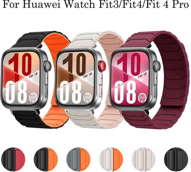 Huawei Uhrenarmband Silikon, Magnetisch, Schwarz, Huawei Uhr Fit 3/4 Pro - Bild 1