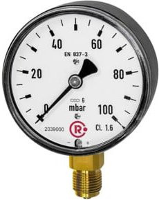 Riegler Kapselfedermanometer G 1/4 radial unten 0 - 60 mbar in Schwarz/Silber 5813-R - Bild 1