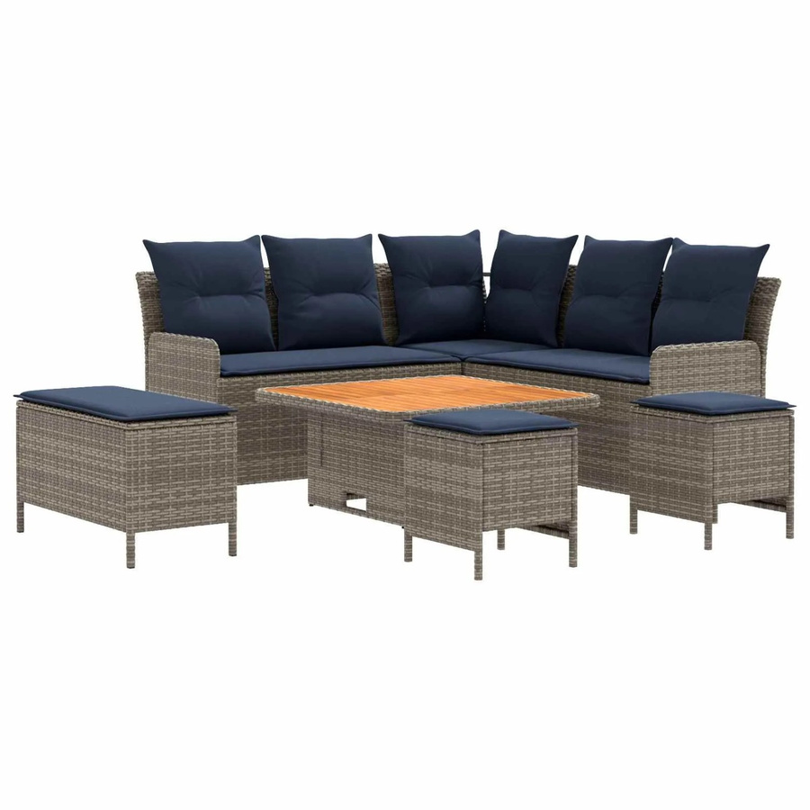 vidaXL Gartenmöbel-Set aus PE-Rattan in L-Form mit 7 Polstern in Grau und Marineblau - Bild 2