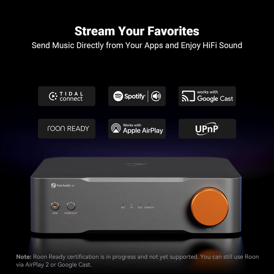 Fosi Audio S3 HiFi-Musik-Streamer mit Bluetooth 5.3, AKM4493SEQ DAC-Vorverstärker und Netzwerk-Musikplayer, kompatibel mit AirPlay 2 und Google Cast - Bild 2