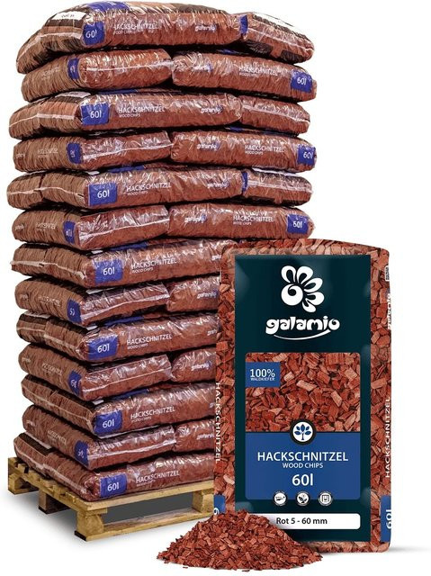 Galamio Holzhackschnitzel Rot für den Ziergarten, 39 Säcke à 60 l (Gesamtvolumen 2340 l) - Bild 1