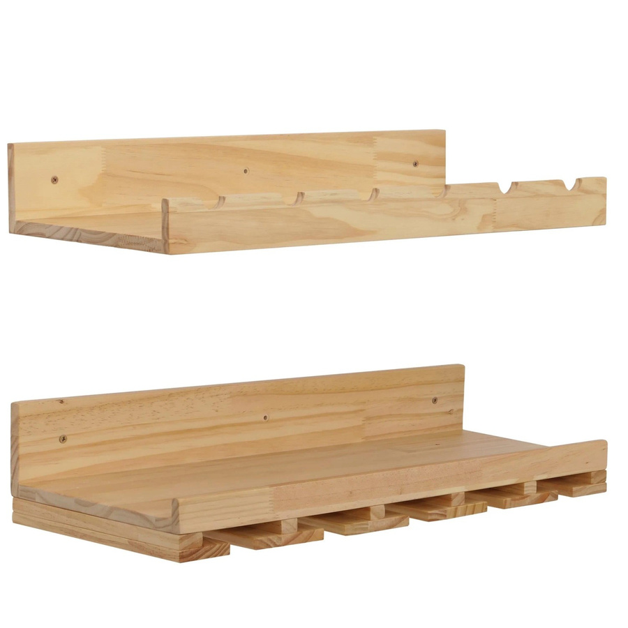 2er-Set MCW Weinregal P22 Wandbar aus Kiefernholz in Natur für 6 Flaschen und 15 Gläser, Breite: 61 cm, Tiefe: 28 cm - Bild 2