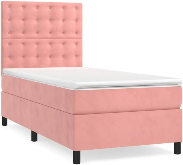 vidaXL Boxspringbett mit Matratze in Rosa, Hybrid-Design aus Samt, B/T/H: 90 x 193 x 118 cm - Bild 1