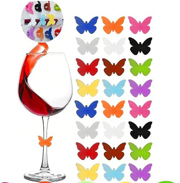 SUNFILI Set aus Weinglas-Charms und Untersetzern aus Silikon in Multicolour, runde Getränkemarker für Weinverkostungen und Partys - Bild 1