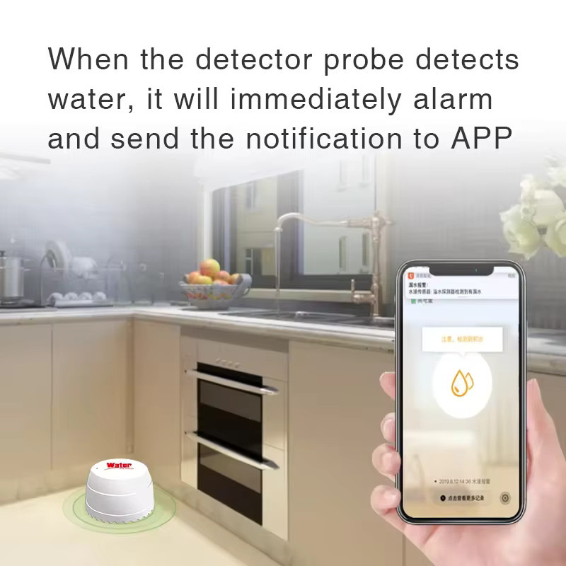 Tuya WiFi Wasser Leck Detektor Flut Sensor in Weiß zur Fernüberwachung via App mit Alexa und Google Unterstützung - Bild 2