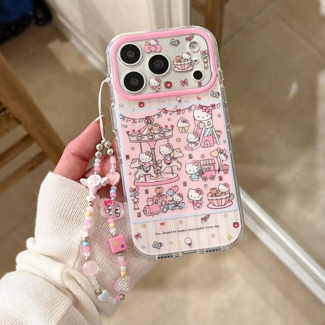 Sanrio Schimmernde Doppelschichtige Handyhülle mit Gestreiftem Design für iPhone 17 Pro Max, 16 Pro Max, 15 und 14 Pro, Stoßfeste Schutzhülle - Bild 1