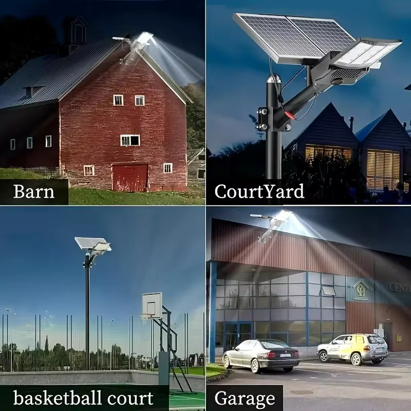 YQCHEZI Solar-Straßenleuchte mit LED und Dämmerungssensor, 9000W Flutlicht für Garten und Parkplatz, 6500K Kaltweiß, Schwarz - Bild 5