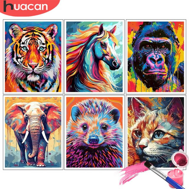 huacan Malen nach Zahlen Kits Bunte Tiger, DIY Digitale Ölgemälde, Set / Bundle - Bild 1