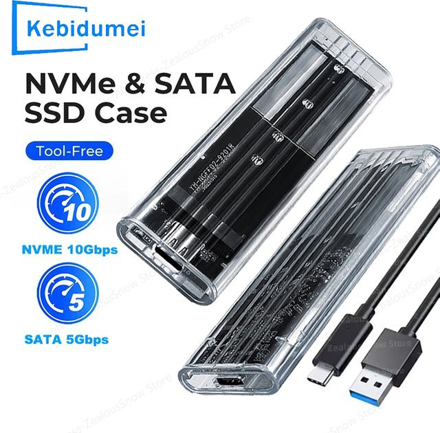 Kebidu M.2 NVMe PCIe SSD externes Gehäuse Transparent mit USB Typ C 10 Gbit/s für M.2 NGFF SATA Protokoll - Bild 1