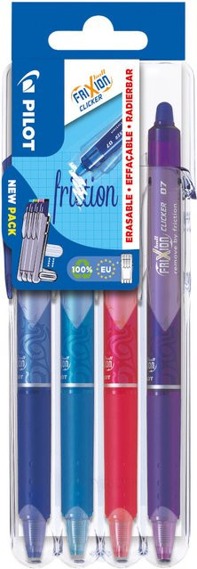 PILOT FriXion Clicker 07 Rollerball Set mit Mehrfarb-Tinten in Violett, Pink, Hellblau und Blau - Bild 1