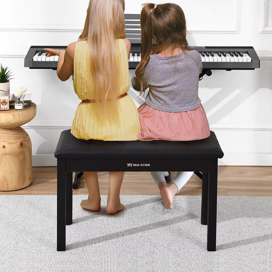 Gepolsterte Pianobank aus Massivholz mit Stauraum und Kunstleder, Doppel-Sitzbank für Klavier und Keyboard, Breite: 74 cm - Bild 5