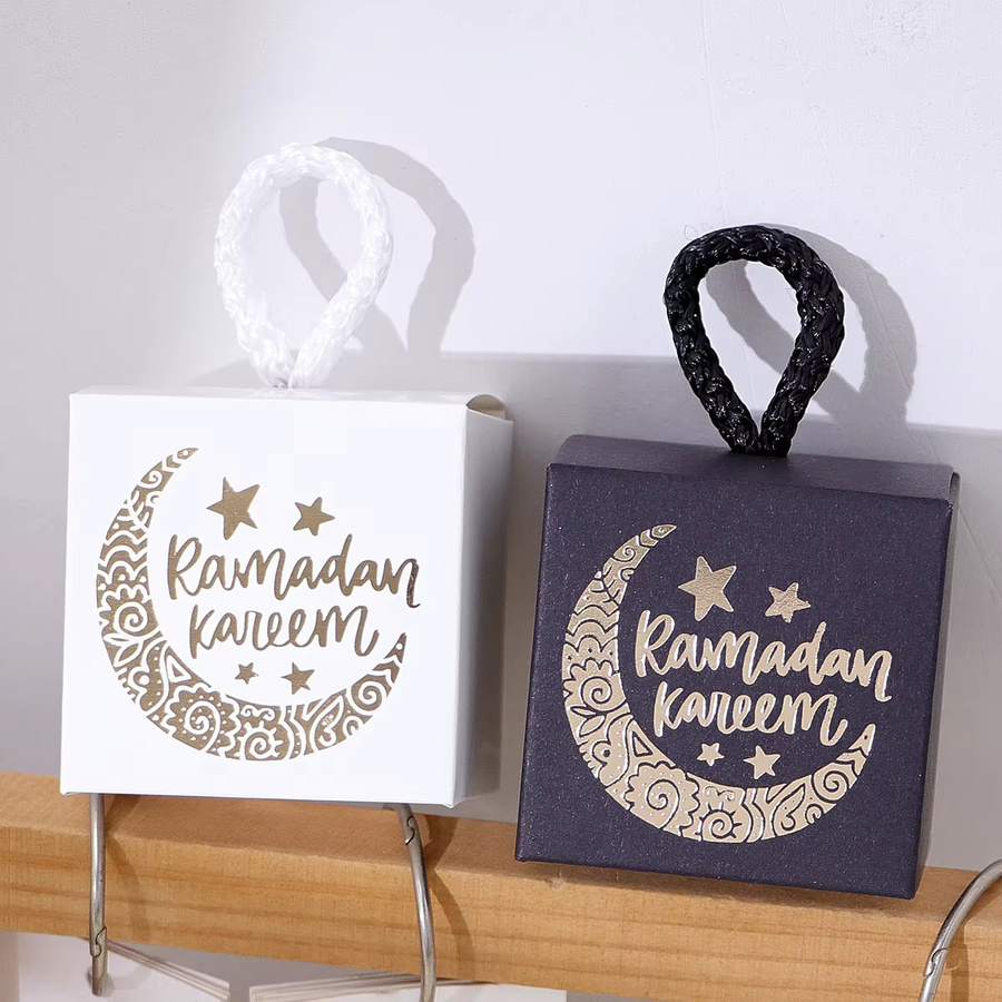 20-teiliges Luxus-Mini-Geschenkbox-Set für Eid in Schwarz, Grün und Weiß mit goldenem Mond- und Sternen-Design und geflochtenen Griffen - Bild 4